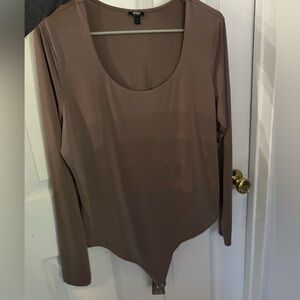 Express Women's Brown Body Con Long Sleeve Bodysuit